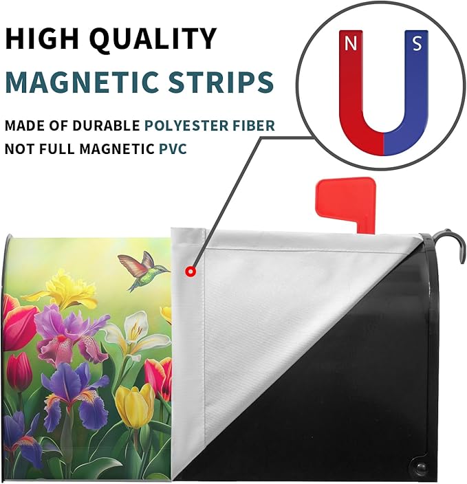 Easter Floral Mailbox Cover Magnetic, Tulip Lily Flowers Mailbox Wrap, 21"x18" Spring Summer Standard Size Waterproof Letter Post Cover for Yard Garden Outdoor Outside Decoration
