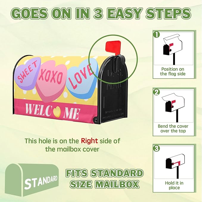 Welcome Valentines Day Mailbox Covers Magnetic Standard Size 18X21 Inch Love Heart Candy Polka Dot Mailbox Wraps Cover Decoration Outdoor Garden Home Yard Outside
