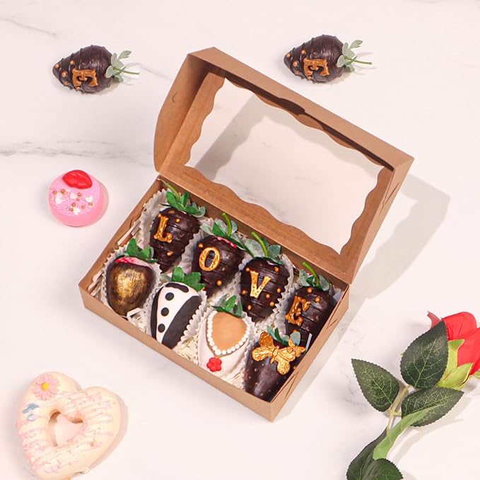 ROSPAKTEK 20pcs 7x4.3x2 Inches Brown Bakery Boxes for Cookies, Strawberries, Cakes, Truffles, Treats & More; Perfect for Occasions like Christmas, Valentine's, Easter, Mother's Day & Birthdays