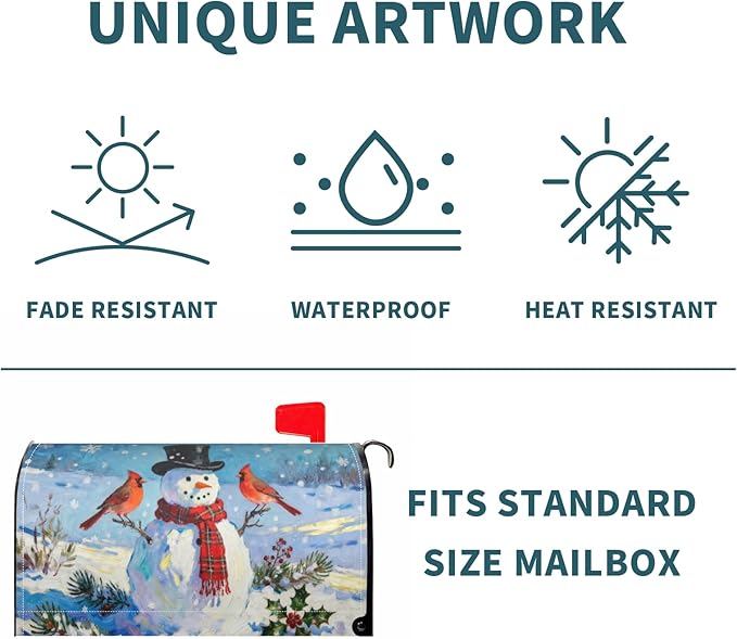 Winter Snowman Mailbox Covers Magnetic Standard Size Blue White Red Cardinal Bird Christmas Holiday Outdoor Decorative Seasonal Letter Box Cases for Home Garden Outside Decor, 21x18 Inch