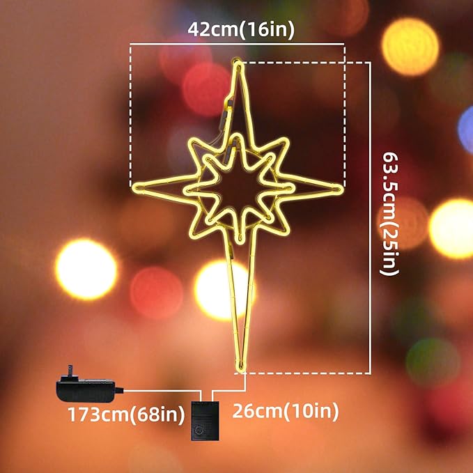 GLOWNOVA【Large 25"x16.5" 】 Large Star of Bethlehem Outdoor Lights, 408 LED Outdoor Christmas Decorations Star Light, LED Lights for Christmas Nativity Scene Outdoor Yard Porch, Warm White, CH7133