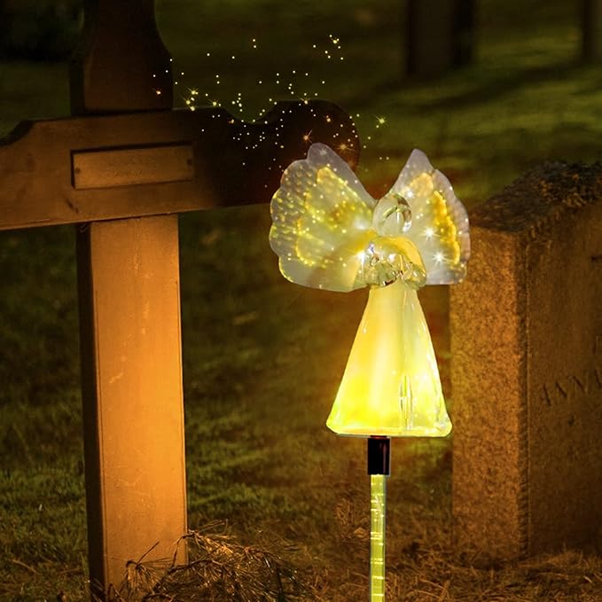 Outdoor Solar Garden Lights,2 Pack Solar Angel Decorative Lights, IP67 Waterproof Color Changing LED Solar Outdoor Lights,Solar Stake Lights for Cemetery Grave Garden Patio Yard Lawn Decoration
