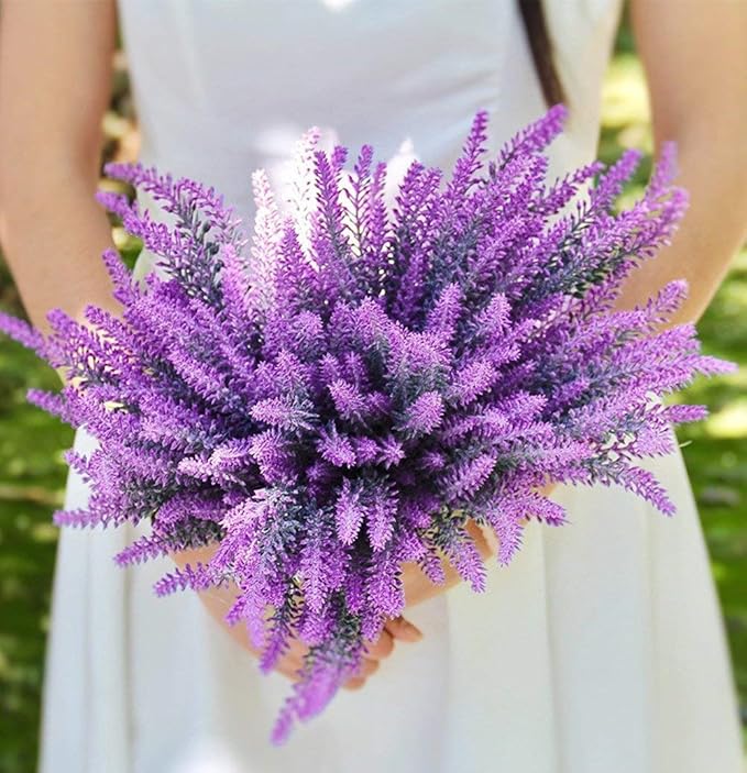 CATTREE Artificial Lavender - Fuchsia 4 Pack, Fake Flowers Plastic Plants Shrubs Bushes for Indoor Outdoor Home Wedding Bridal Party Garden DIY Centerpieces Arrangements Simulation Craft Decoration