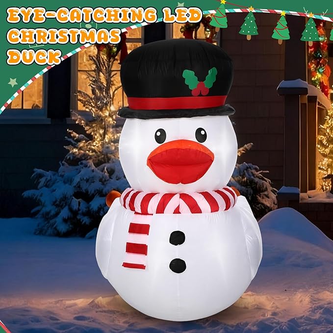 Leyndo 5FT Christmas Inflatables Decoration Outdoor Inflatables Duck with Build-in LEDs Lights Giant Blow Up Duck Wear Snowman Costume for Mall Garden Patio Lawn Indoor Party