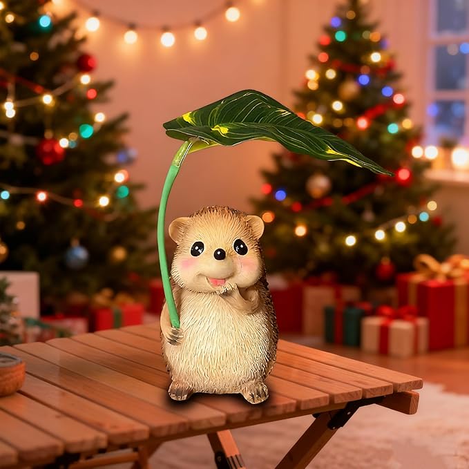 Solar Garden Statues Hedgehog Garden Decor Figurine Lights with Umbrella for Outside,Yard Decorations Outdoor Patio Decor,Gardening Gifts for Thanksgiving Christmas Mother's Day