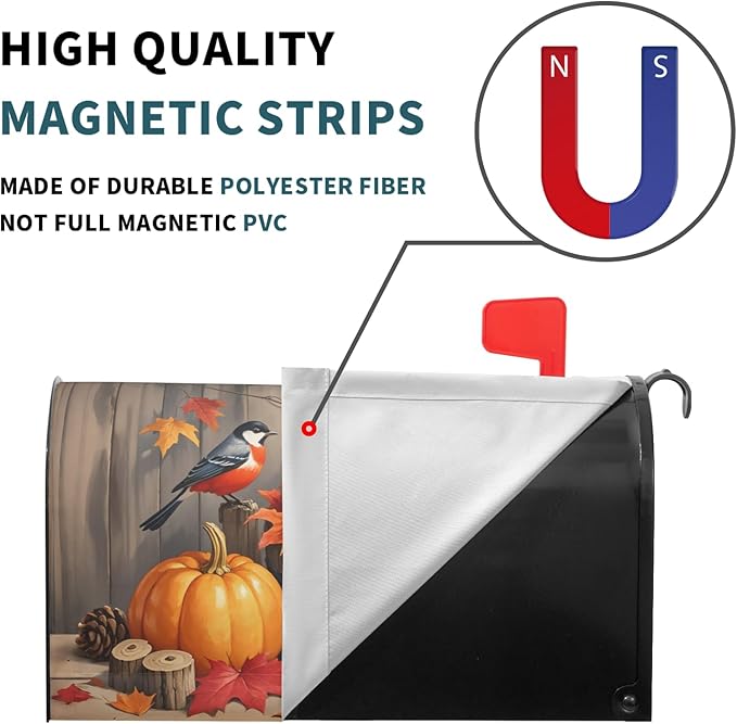 Fall Thanksgiving Day Large Mailbox Covers Magnetic Oversized Autumn Pumpkin Birds Maple Leaf Harvest Themed Seasonal Outdoor Decorative Letter Box Cases for Home Garden Outside Decor, 25.5 x 21 Inch