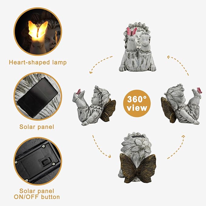 Fairies for Fairy Garden Solar Decor - Fairy Figurines Resin Outdoor Statues Ornaments with Light up Butterfly for Patio,Lawn,Yard,Porch,Outside Angel Gifts