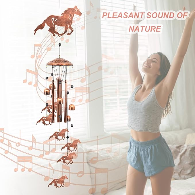 Horse Wind Chimes for Outside, Western Cowboy Memorial Gifts for Men/Women/Dad/Grandpa, Ranch Outdoor Decor, Farmhouse Patio Garden Decoration