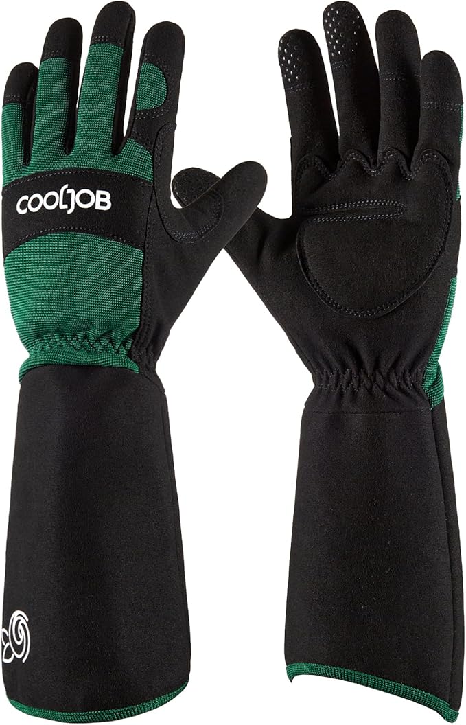 COOLJOB Thorn Proof Rose Pruning Garden Gloves for Men, Long Sleeve Padded Yard Work for Bush, Blackberry, Cactus, Heavy Duty/Puncture Resistant/Machine Washable, Xlarge, Green
