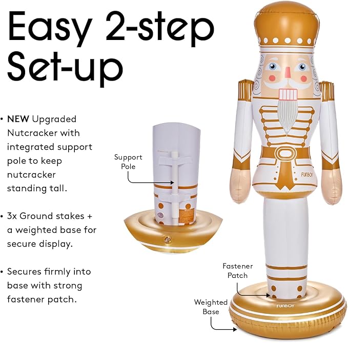 FUNBOY Gold Inflatable Nutcracker – 3.5ft Tall Indoor/Outdoor Holiday Decoration – Christmas Yard & Porch Decor