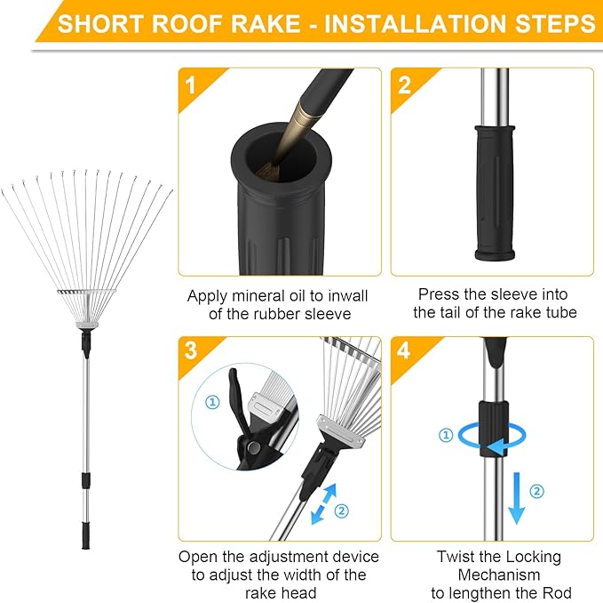 FIXM Telescoping Roof and Yard Rake 7-31 FT, Dual Use to Clean Leaves, Branches and Debris for Roofs/Lawn