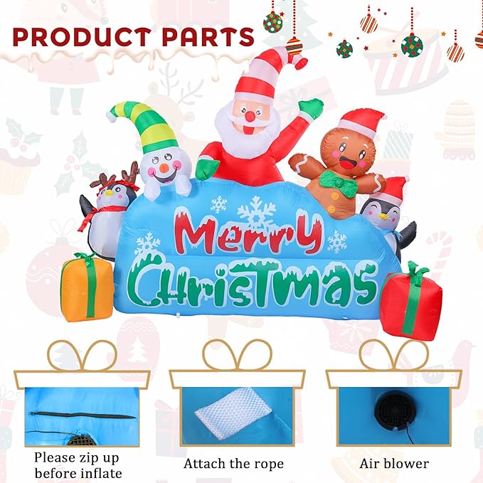 MUMTOP 7.5FT Long Christmas Inflatables Outdoor Decorations, Inflatables Santa Snowman Gingerbread Man Penguins Blow up Merry Christmas Yard Decorations Built-in LED Lights for Outdoor Party Holiday