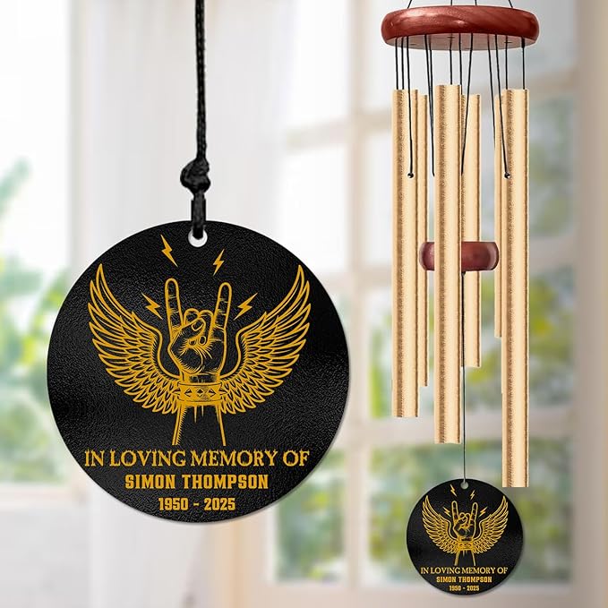 Personalized Rock Memorial Wind Chime – “in Loving Memory” Custom Engraved Name & Years – Sympathy Gift for Music Lovers & Free Spirits – Memorial Windchime Tribute for Loss of Loved One