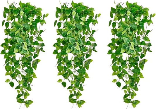 Fake Hanging Plants Vines(3pcs)for Room Decor, Artificial Ivy Greenery Garlands for Home Bedroom Living Aesthetic Kitchen Office Wall Patio Bookshelf,Indoor,Outdoor Farmhouse Decorations(No Basket)