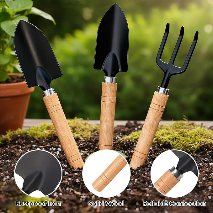 3PCS Small Garden Tool Set – Hand Shovel, Garden Trowel & Hand Rake – Gardening Hand Tools Kit for Indoor Plants, Succulents, Bonsai – Durable Rust-Resistant Small Shovel & Gardening Tools Set