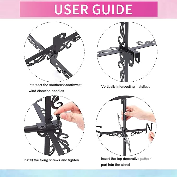 Airplane Weathervane 26' Height Black Metal Wind Sculpture Roof Garden Art Decor Farmhouse Durable Decorative Stake Waterproof Weathervane Garden Decor