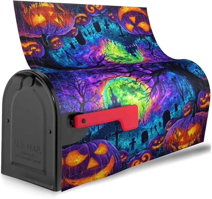 Halloween Pumpkin Mailbox Covers Magnetic Letterbox Covers 21x18 Inch for Garden Outdoor Decoration
