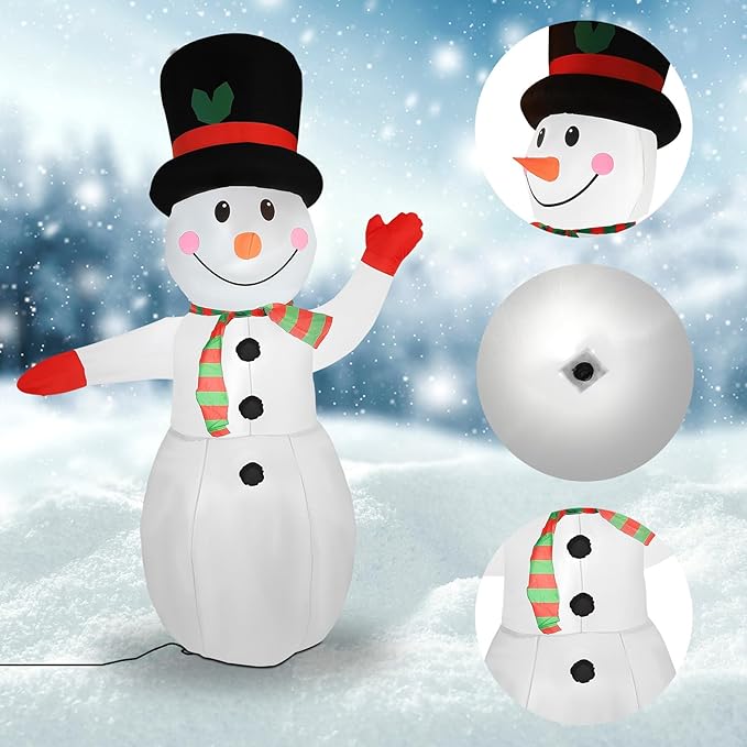 8FT Christmas Inflatable Snowman, IP65 Lighted Blow Up Gentle Snowman with LED Lights, Automatic Inflation Yard Decorations for Lawn Garden Holiday Decor