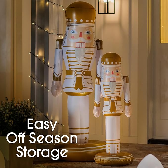 FUNBOY Gold Inflatable Nutcracker – 5ft Tall Indoor/Outdoor Holiday Decoration – Oversized Christmas Yard Decor