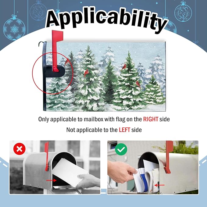 Winter Pine Trees Mailbox Cover Magnetic Standard Size 20.5" x 18", Snowy Forest Cardinal Decorative Post Letter Box Wrap Decor, Woodland Christmas Seasonal Garden Yard Outdoor Decoration