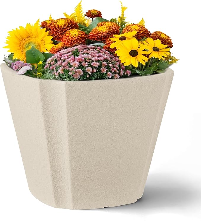 ARBORA 20" Monaco Square Polyresin Indoor and Outdoor Planter with Classic Cream Finish - Durable, Weatherproof, Lightweight, Large Plant Pot for Patio, Garden, Deck, Entryway