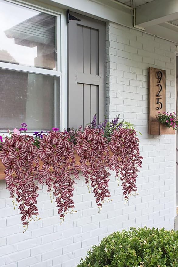DILATATA Fake Hanging Plants Artificial Hanging Plants 187 Leaves Faux Wandering Jew Hang Leaves Plant for Wall Shelf Home Indoor Outdoor Decor - 2 Pack