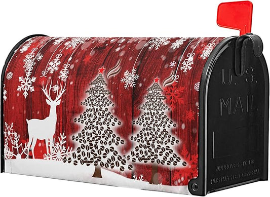 Christmas Mailbox Cover Christmas Tree Winter Snowflake Pine Oversized Mailbox Wrap Poinsettia Christmas Tree Wood White Snow Letter Post Box Cover Decor Large Size 25.5 X 21 Inch