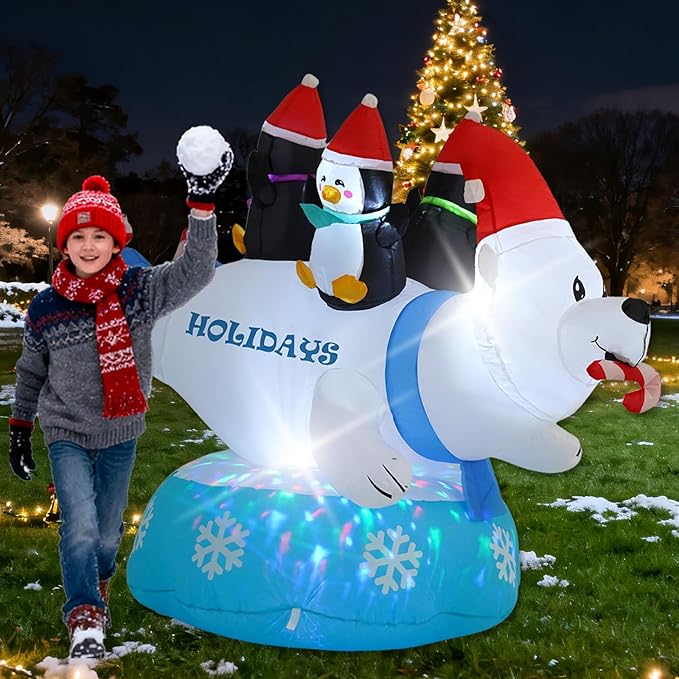 6FT Polar Bear Inflatable Decoration with Built-in LED Lights and Colorful Flashing Lights, Christmas Outdoor Inflatable Decoration for Lawn, Yard, Garden, Patio
