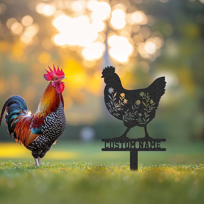 Personalized Metal Chicken Coop Sign, Custom Name Chicken Coop Signs for Outside, Decorative Garden Stakes, Metal Yard Art, Backyard Farmhouse Decor, Chicken Gifts for Women Man Color06