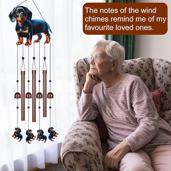 Dachshund Dog Wind Chimes for Outside,Metal Windchimes with S Hook with Playful Design Wind Chime Garden Decor Outdoor Ideal Memorial/Housewarming/Birthday/Festival Gifts Front Yard Decor