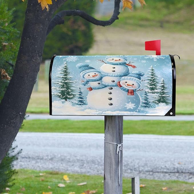 SUABO Mailbox Cover Snowman Family Standard Magnetic Mailbox Covers Wraps for Christmas Home Yard Garden Decor
