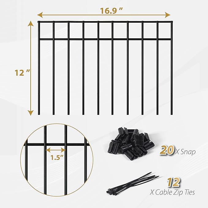 10 Pack - 17"x12" Animal Barrier Fence, 14Ft(L) No Dig Fence for Dogs with Strong Snap Connect, 4 Gauge Black Powder Coated Steel, Dog Rabbits Barrier for Outdoor Landscaped Yard