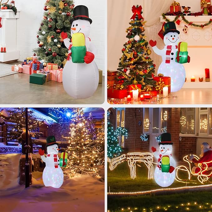 5 Ft Inflatable Snowman Christmas Outdoor Decoration Blow Up Snowman with Upgrade Rotating LED Lights for Holiday/Party/Xmas/Yard/Garden Decorations
