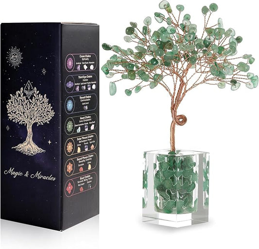 Green Aventurine Crystal Tree Green Healing Crystals Stones Bonsai Money Tree, Home Office Table Desk Living Room Decor for Wealth Good Luck Positive Energy