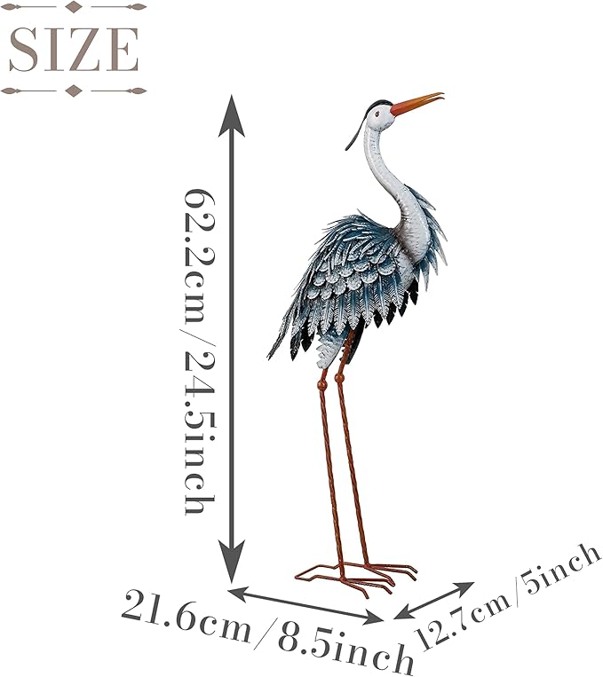 TERESA'S COLLECTIONS Garden Decor Blue Heron Sculptures & Statues,24.5" Coastal Metal Heron Decoy for Outdoor Outside Vivid Bird Metal Yard Art Cranes Patio Pond Pool Lawn Decorations,Gift for Mom