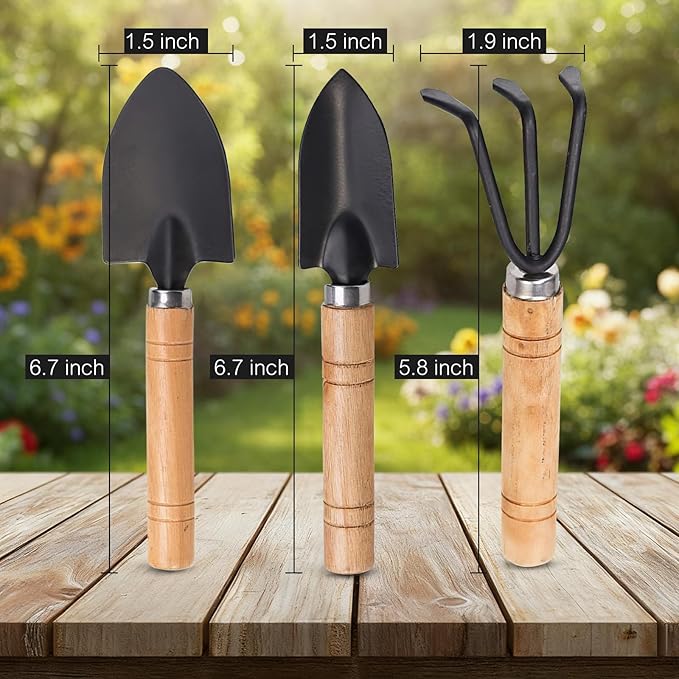 3PCS Small Garden Tool Set – Hand Shovel, Garden Trowel & Hand Rake – Gardening Hand Tools Kit for Indoor Plants, Succulents, Bonsai – Durable Rust-Resistant Small Shovel & Gardening Tools Set