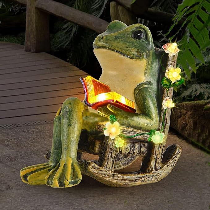 Solar Garden Statues Miniature Frog Figurine Thanksgiving Decor with Succulents and 7 LED Lights Outdoor for Patio Yard Balcony Lawn - Unique Housewarming Birthday Gifts for Women Mom Family Friends