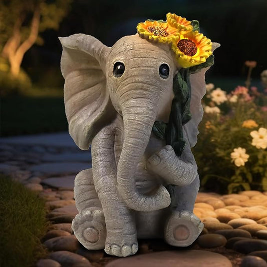 Solar Outdoor Garden Elephant Statues Lights, Good Luck Sunflower Elephant Statues for Women Outdoor Garden Decor for Outside Yard Front Porch Balcony Home, Birthday Easter Gifts for Adults Women