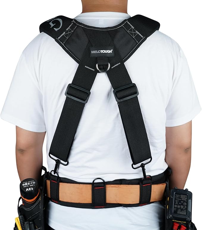 MELOTOUGH Work Belt Suspender Tool Belt Suspenders Bag Suspenders for Men Heavy Duty with Gel Shoulder Pad Detachable Phone Holder for Construction/Electrician/Contractor/Carpenter