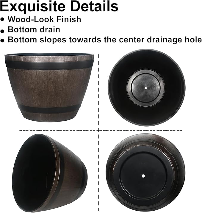 GameXcel Large Whiskey Barrel Planter for Outdoor Plants - Flower Pots Garden Wine Barrel Planter Outdoor - 21" D x 15" H