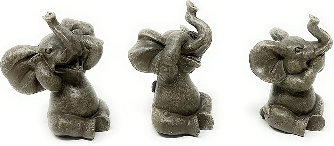 Nature's Mark Baby Elephants See No Evil, Hear No Evil Resin Statue Figurine Home Decorative Accent Decor