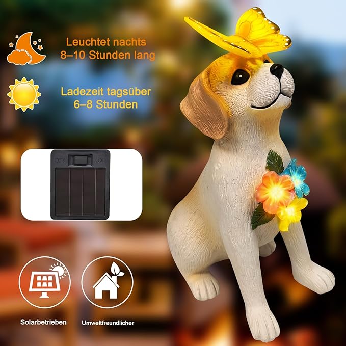 Solar Dog Garden Statues Decor, Outdoor Fairy Dogs Figurines Accessories Decorations with LED Lights Home Patio Balcony Yard Lawn Ornaments, Unique Thanksgiving for Women Dad Friends
