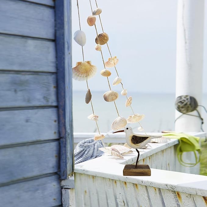 Aecipl Wood Bird Statue Standing Seagull Nautical Decor Coastal Birds Sculpture Indoor Outdoor Animal Figurine Beach Themed Decoration Rustic Home Art for Bedroom Garden (A, S+M+L)