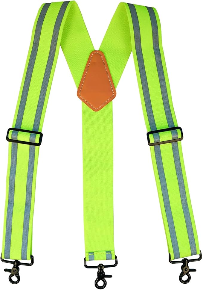 MELOTOUGH Tool Belt Suspenders Reflective Safety Suspenders With Fully Elastic 2 inch Wide Y back Heavy Duty Suspenders