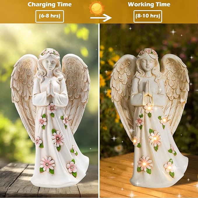 Angel Statue for Garden - 9.65 inches Guardian Solar Garden Statue, Gardening Gifts for Mom Grandma Lawn Ornaments Figurines for Outdoor Decor