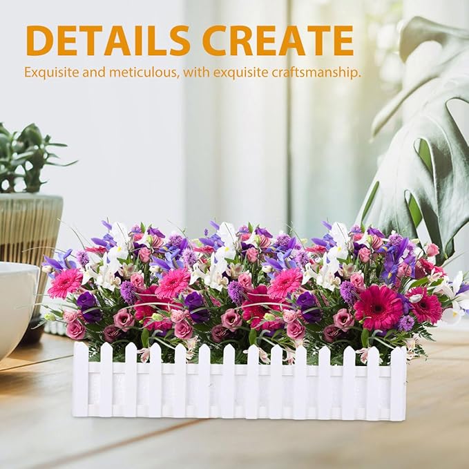 DOITOOL Wooden Picket Fence Planter Box with Foam Inserts, Wood Window Box DIY Plant Basket Container Decorative Garden Planter for Artificial Flower Plants Garden Decor, White - 19.7 x 4.4 x 3.6 in