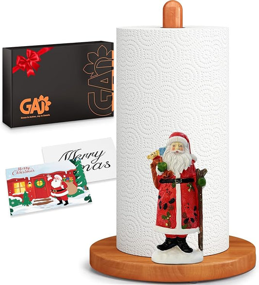 GAJ Christmas Decorations Paper Towel Holder Countertop, 3D Santa Claus Kitchen Counter Decor, Cute Resin Wooden Stand for Bathroom & Home Indoor Table, Winter Xmas Gift for Women, Housewarming Gifts