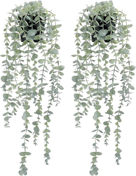 COCOBOO 2 Pcs Artificial Eucalyptus Plants Shelf Hanging Fake Plant in Pot for Wall Bedroom Home Patio Indoor Outdoor Decor