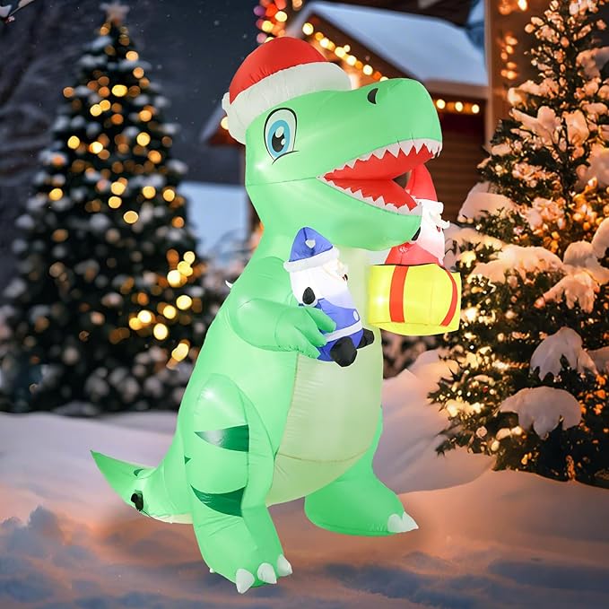 Taman 8 FT Christmas Inflatable Decorations, Large Dinosaur with Santa Claus Propeller Built-in Bright LED Light Blow Up for Yard, Garden,Lawn Outdoor Holiday Yard Decorations
