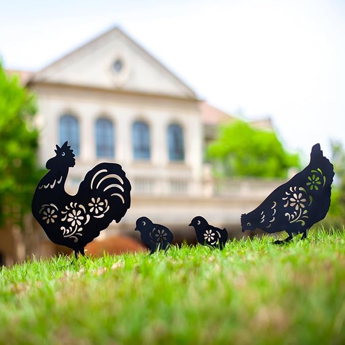 Chicken Metal Garden Stakes Decorative,Chicken Gifts for Women/Men/Chicken Lovers Gifts,Black Chicken Silhouette Statues Garden Decor for Outside,Outdoor Decor,Yard Art,Patio,Lawn Ornaments